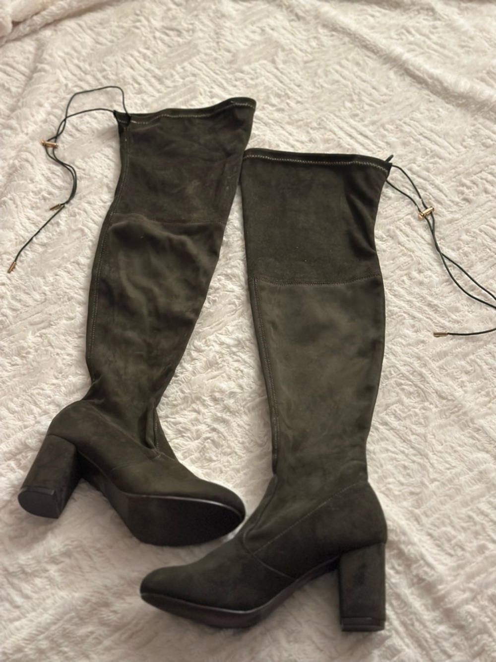 Women's Over-the-Knee Block Heel Boots in Dark Olive - Picture 2 of 11